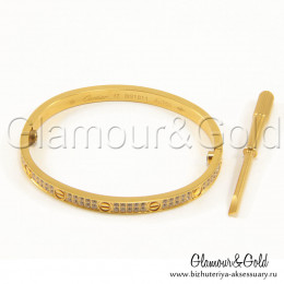Браслет Cartier Love желтый тонкий с паве