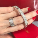 Кольцо Cartier Love белое широкое с камнями