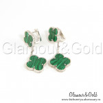 Серьги Van Cleef 2 мотива зеленые в белом