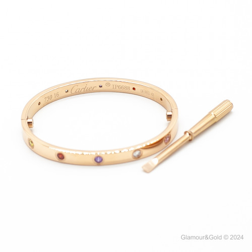 Браслет Cartier LOVE розовый классический с цветными камнями