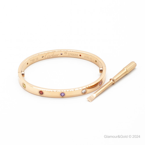 Браслет Cartier LOVE розовый классический с цветными камнями