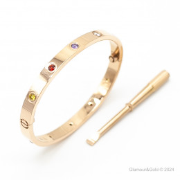 Браслет Cartier LOVE розовый классический с цветными камнями