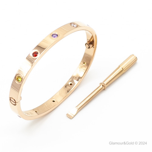 Браслет Cartier LOVE розовый классический с цветными камнями