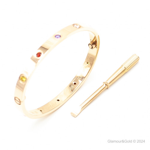 Браслет Cartier LOVE розовый классический с цветными камнями