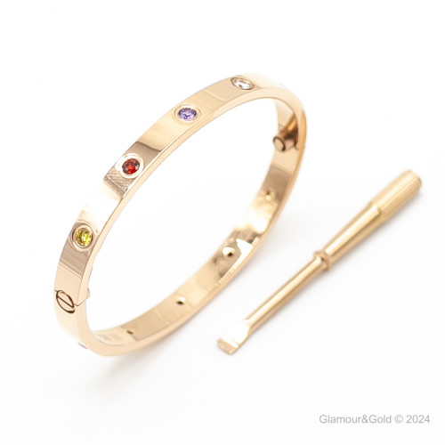 Браслет Cartier LOVE розовый классический с цветными камнями