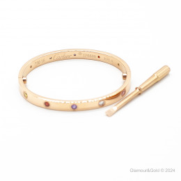 Браслет Cartier LOVE розовый классический с цветными камнями
