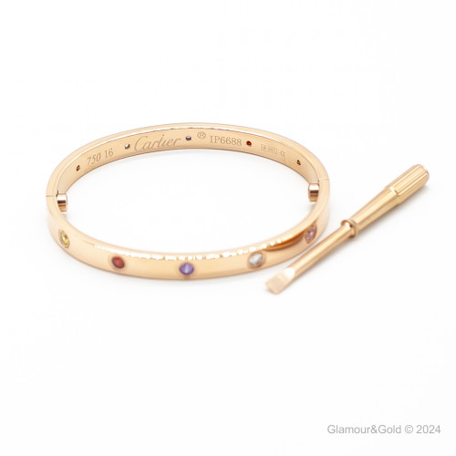 Браслет Cartier LOVE розовый классический с цветными камнями