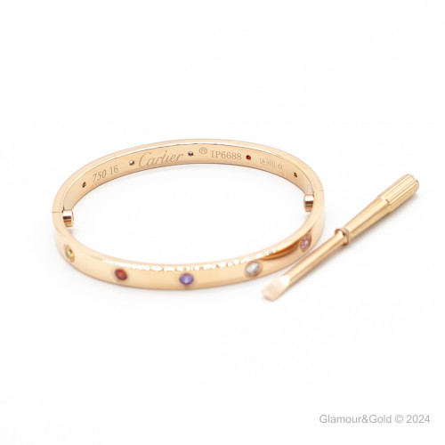 Браслет Cartier LOVE розовый классический с цветными камнями