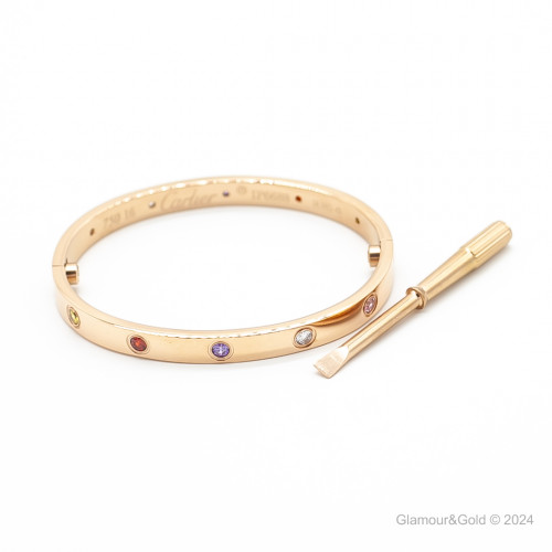 Браслет Cartier LOVE розовый классический с цветными камнями