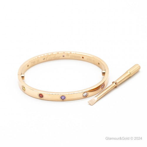 Браслет Cartier LOVE розовый классический с цветными камнями