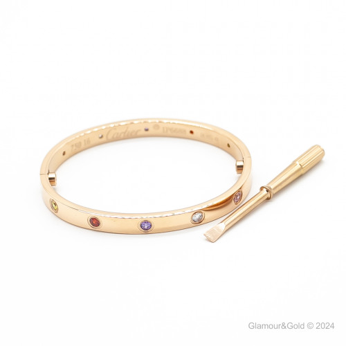 Браслет Cartier LOVE розовый классический с цветными камнями