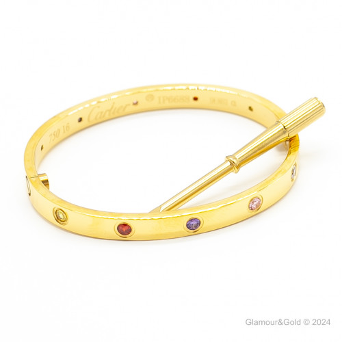 Браслет Cartier LOVE желтый классический с цветными камнями