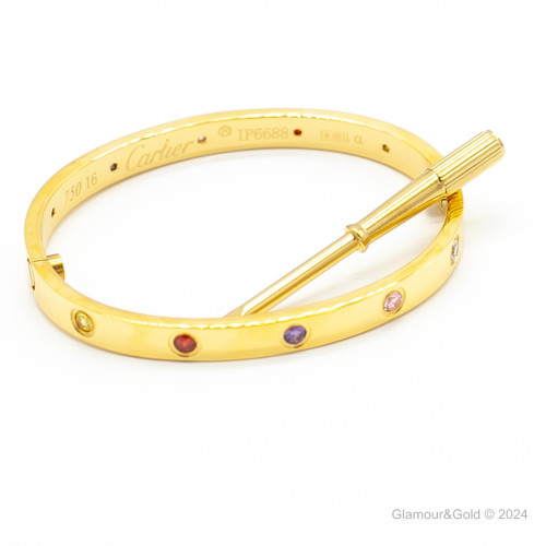 Браслет Cartier LOVE желтый классический с цветными камнями