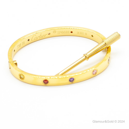 Браслет Cartier LOVE желтый классический с цветными камнями