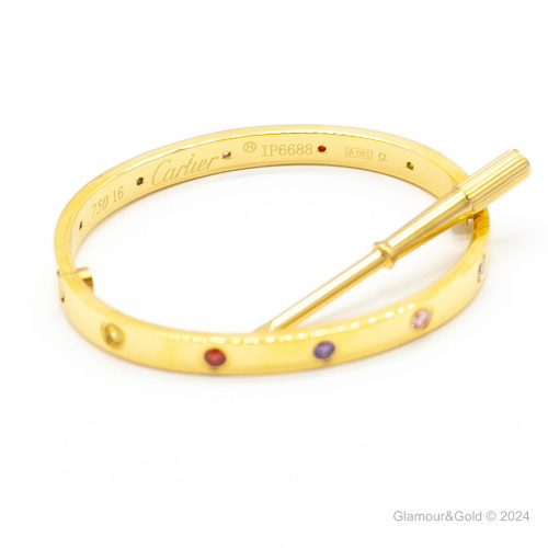 Браслет Cartier LOVE желтый классический с цветными камнями