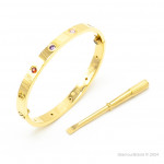 Браслет Cartier LOVE желтый классический с цветными камнями