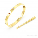 Браслет Cartier LOVE желтый классический с цветными камнями