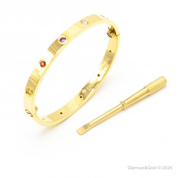Браслет Cartier LOVE желтый классический с цветными камнями