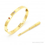 Браслет Cartier LOVE желтый классический с цветными камнями