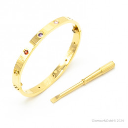 Браслет Cartier LOVE желтый классический с цветными камнями