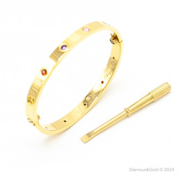 Браслет Cartier LOVE желтый классический с цветными камнями