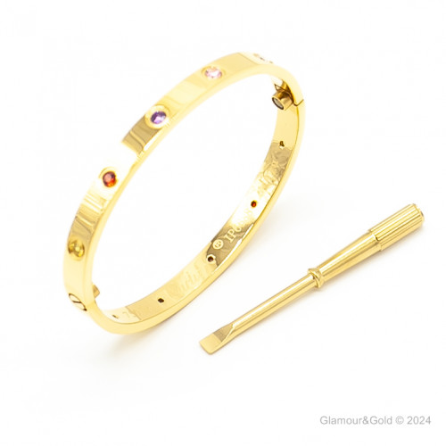 Браслет Cartier LOVE желтый классический с цветными камнями
