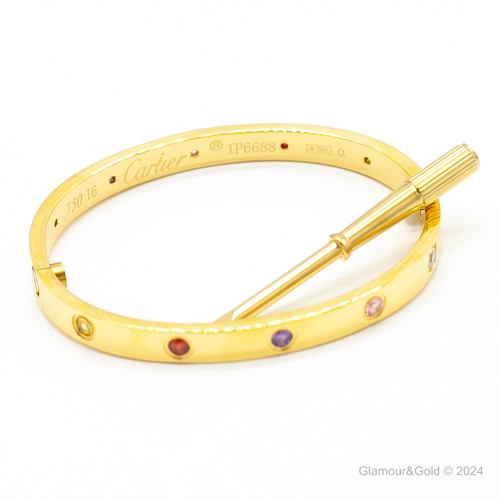 Браслет Cartier LOVE желтый классический с цветными камнями