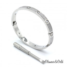 Браслет Cartier Love белый классический с паве