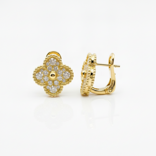 Серьги Van Cleef желтые с микро цирконами 1, 5 см