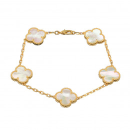 Браслет Van Cleef 5 мотивов перламутр в желтом