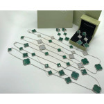 Серьги Van Cleef 3 мотива зеленые в белом