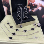 Серьги Van Cleef 3 мотива черные в белом