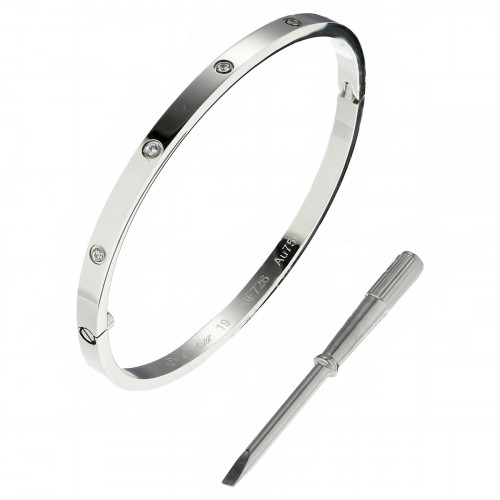 Браслет Cartier Love белый тонкий с камнями