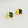 Серьги Van Cleef 1 мотив зеленые в желтом