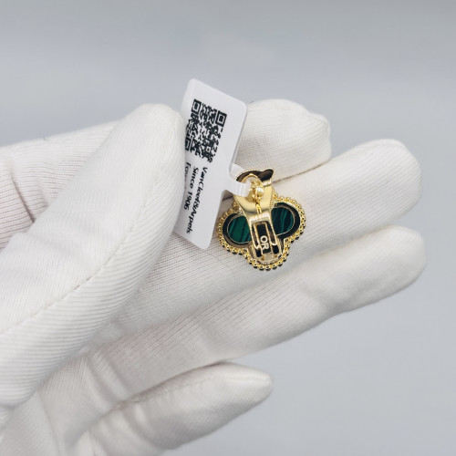 Серьги Van Cleef 1 мотив зеленые в желтом