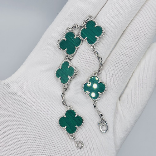Браслет Van Cleef 5 мотивов зеленый в белом