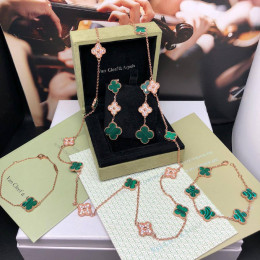 Браслет Van Cleef 1 мотив зеленый в розовом