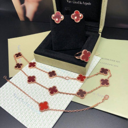 Браслет Van Cleef 1 мотив красный в розовом