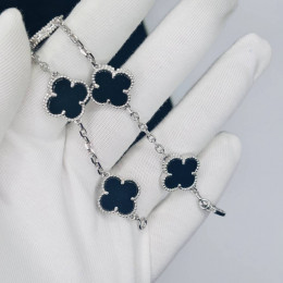 Браслет Van Cleef 5 мотивов черный в белом