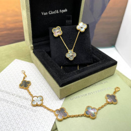 Браслет Van Cleef 5 мотивов темный перламутр в желтом