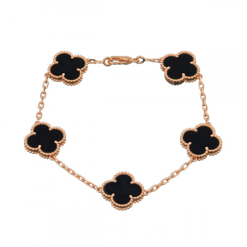 Браслет Van Cleef 5 мотивов черный в розовом