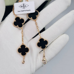 Браслет Van Cleef 5 мотивов черный в розовом