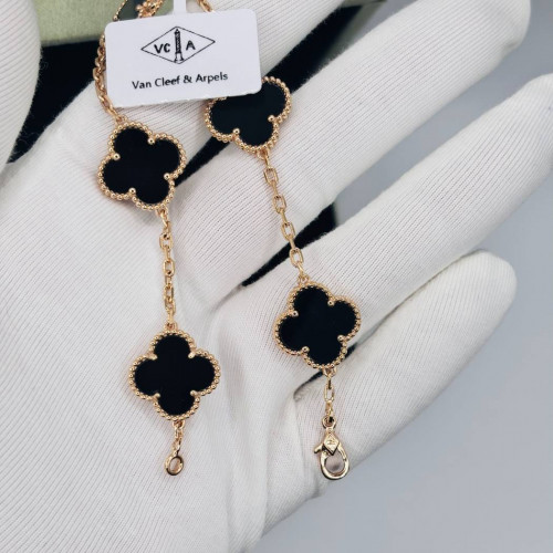 Браслет Van Cleef 5 мотивов черный в розовом