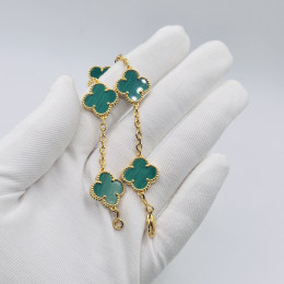 Браслет Van Cleef 5 мотивов зеленый в розовом