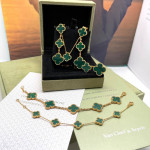 Браслет Van Cleef 5 мотивов зеленый в желтом
