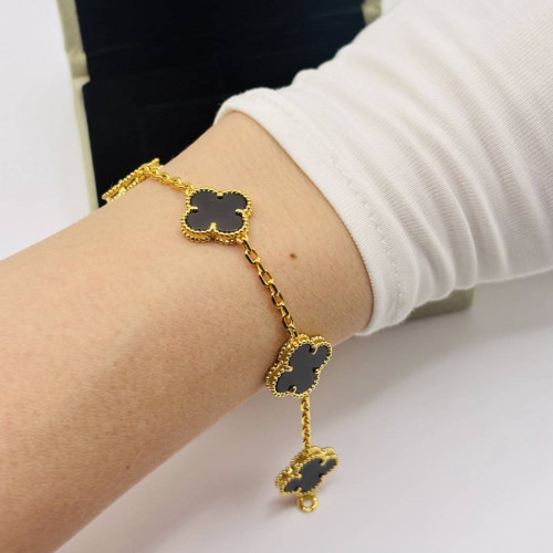 Браслет Van Cleef 5 мотивов черный в желтом
