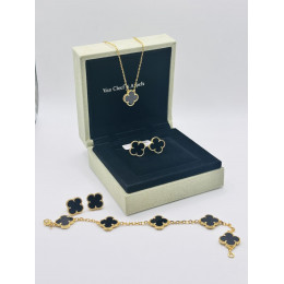 Браслет Van Cleef 5 мотивов черный в желтом