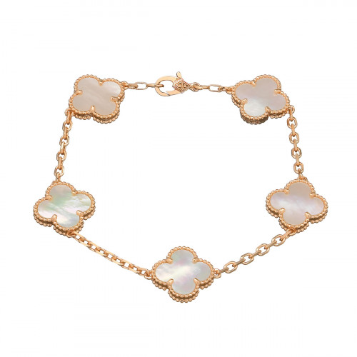 Браслет Van Cleef 5 мотивов перламутр в розовом