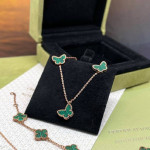 Серьги Sweet Alhambra Butterfly малахит в розовом золоте
