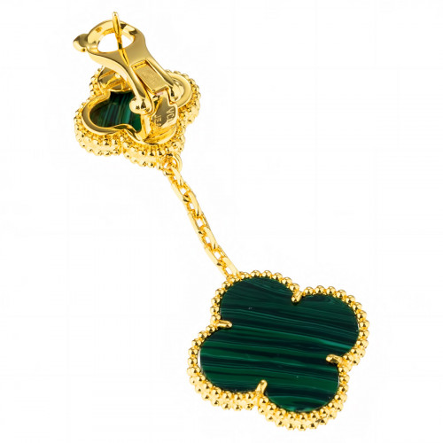 Серьги Van Cleef 2 мотива зеленые в желтом
